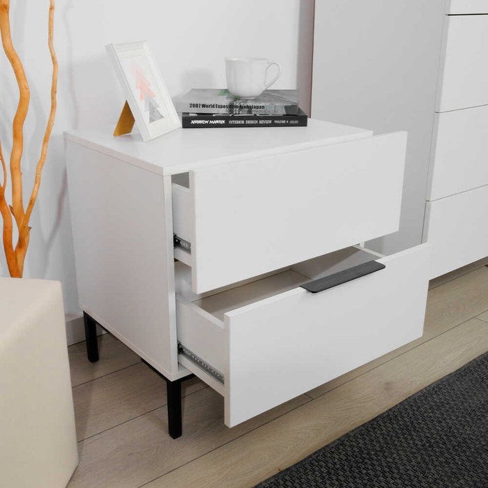 Hanah Home Mesilla de noche Kmd-1720-Dd-1, color Blanco, 2 cajones, 55x59x44 cm